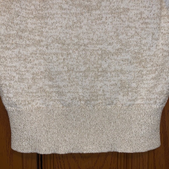 Ann Taylor Beige & Metallic Gold Shimmer Fringe Detail Puff Sleeve Sweater - Picture 14 of 16